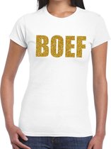 Boef glitter goud tekst t-shirt wit dames - dames shirt  Boef in gouden glitter letters L