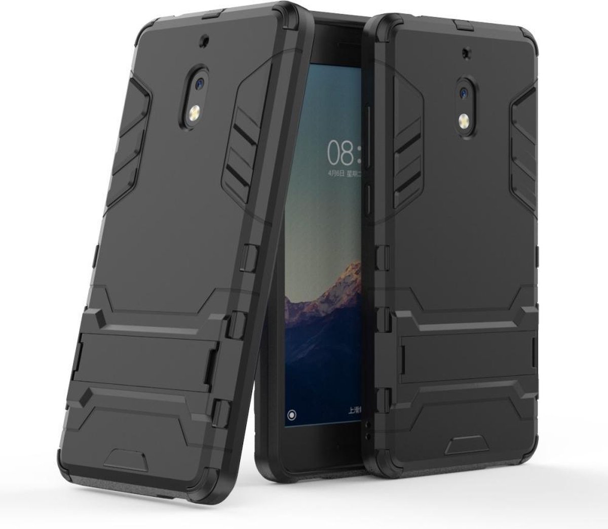 Armor Kickstand Back Cover - Geschikt voor Nokia 2.1 Hoesje - Zwart
