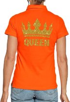 Koningsdag poloshirt / polo t-shirt Queen met gouden glitters oranje dames - Koningsdag kleding/ shirts M