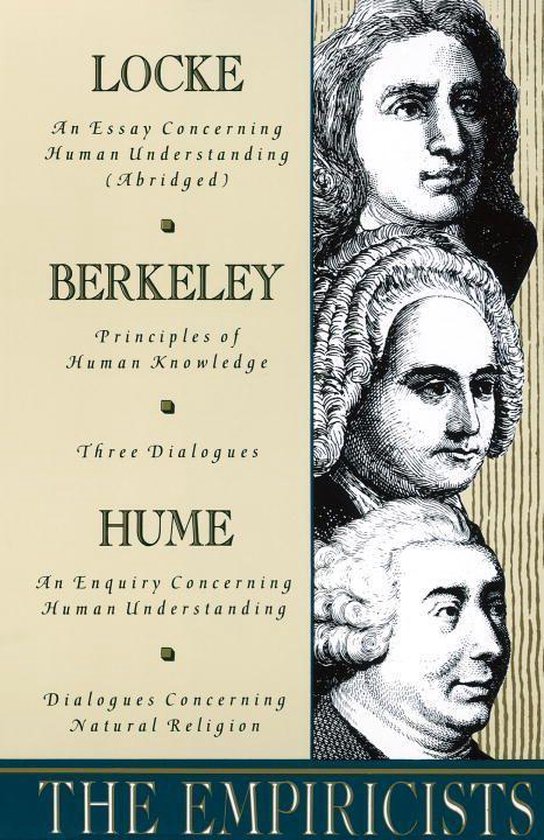 Boekomslag 'The Empiricists' met portretten van Locke, Berkeley en Hume en titels van hun werken.