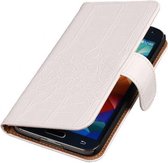 Samsung Galaxy Grand Neo - Wit Krokodil Hoesje - Book Case Wallet Cover Beschermhoes