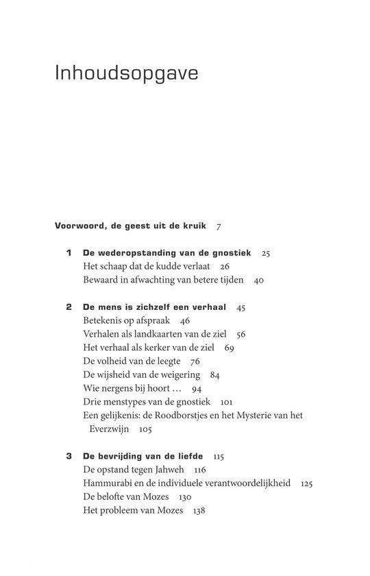 Inhoudsopgave van het boek 'Gnosis en gnostiek' met hoofdstukken en paginanummers.