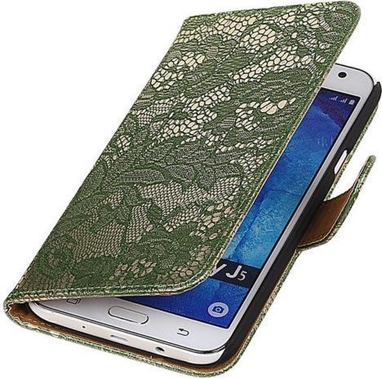 Samsung Galaxy J5 Lace Kant Booktype Wallet Hoesje Donker Groen