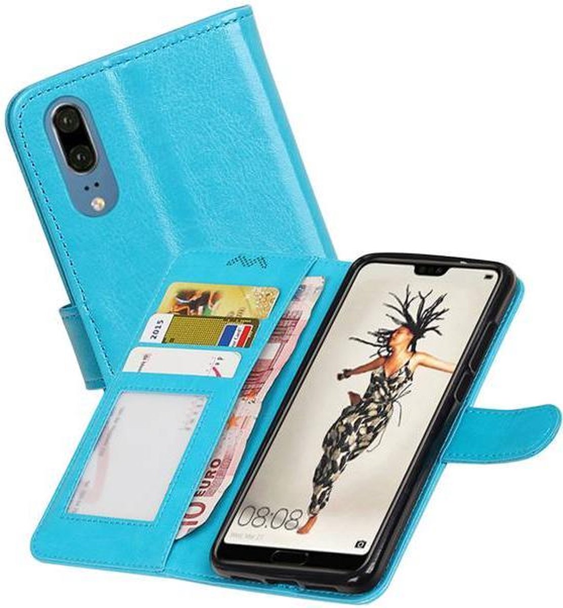 Hoesje Geschikt voor Huawei P20 - Portemonnee hoesje booktype wallet Turquoise