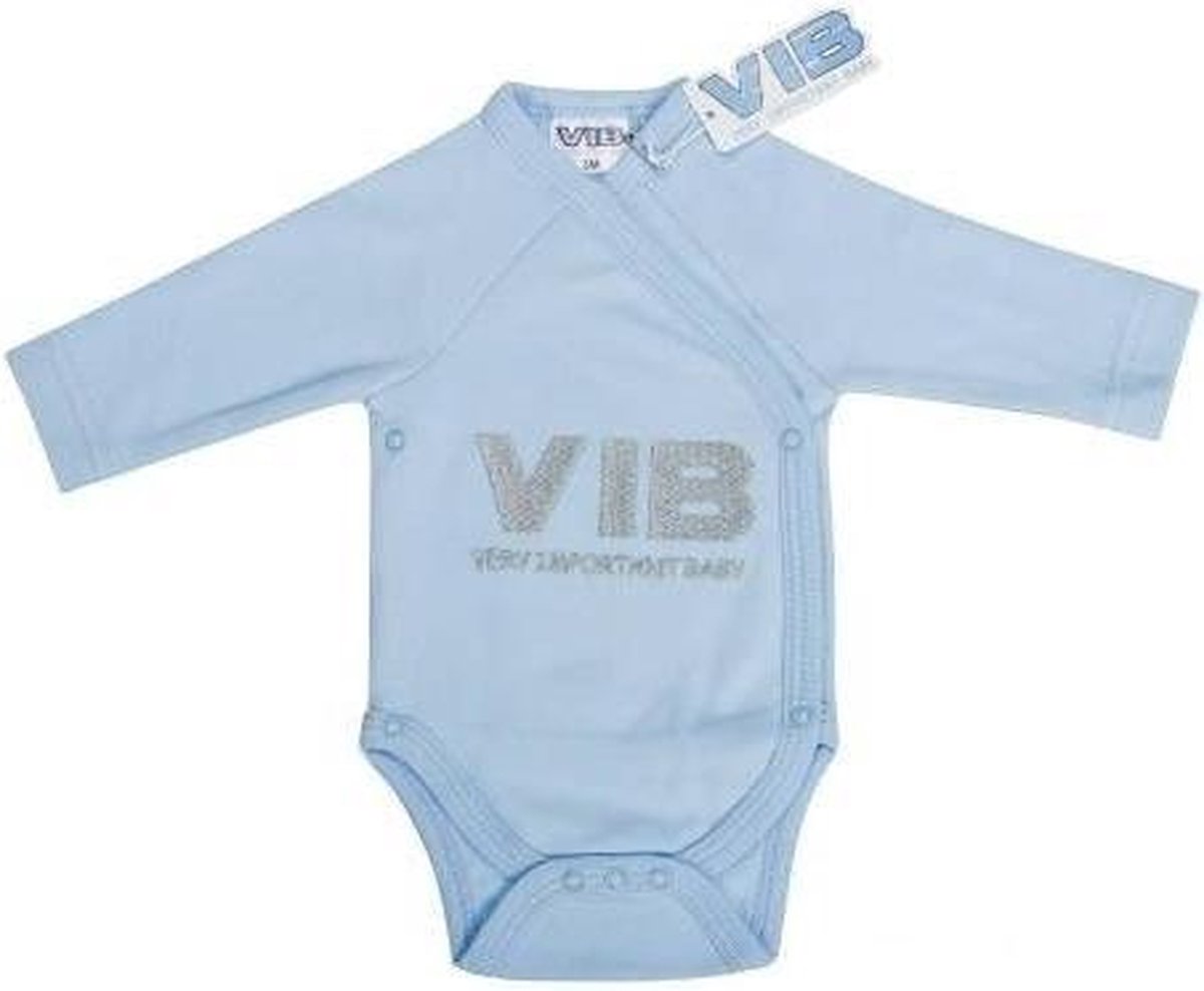 VIB® - Rompertje (overslag) Luxe Katoen - VIB (Blauw) - Babykleertjes - romper - rompertjes - rompertjes met tekst - baby cadeau - baby aankondiging - overslagromper