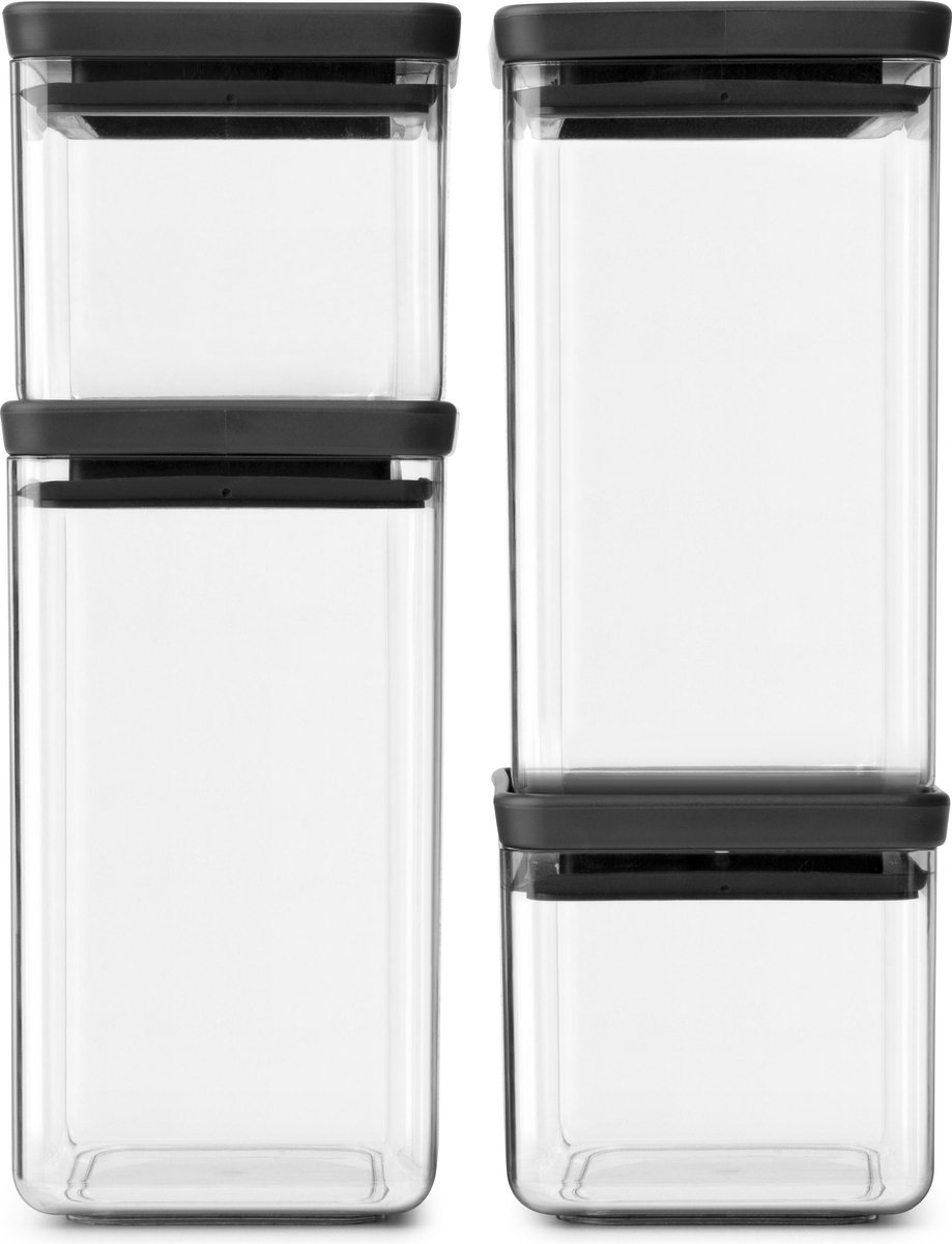 Brabantia Tasty+ Voorraadbussenset stapelbaar - 2x 0,7 l - 2x 1,6 l - Dark Grey