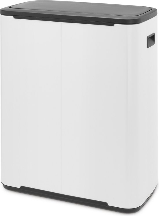 Witte Brabantia Bo Touch Bin prullenbak met donkergrijs deksel.