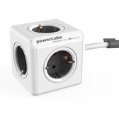 DesignNest PowerCube Extended 1,5 meter kabel - wit/grijs - 5 stopcontacten Type F - stekkerdoos - stekkerblok
