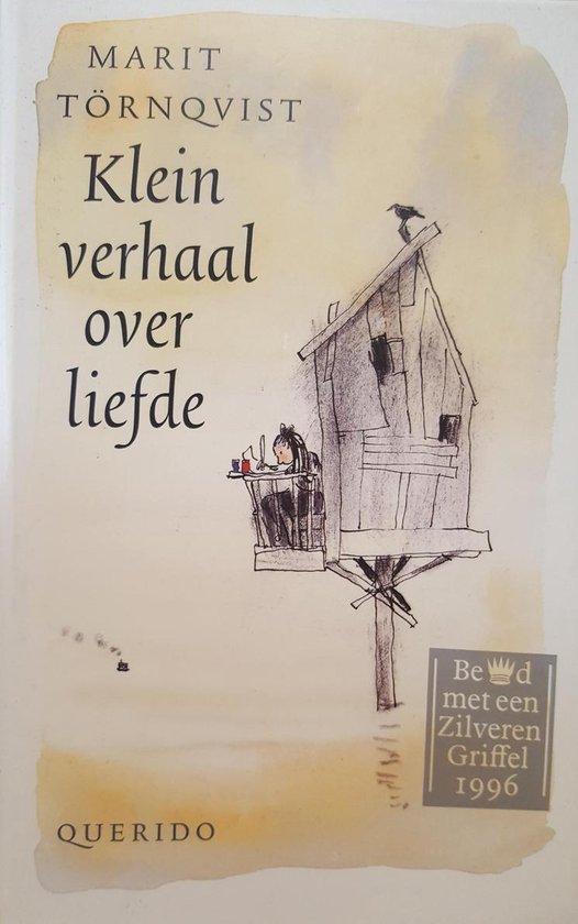Boek 'Klein verhaal over liefde' met illustratie van een vogelhuisje met een persoon erin.