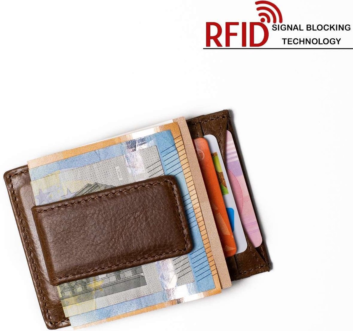 RFID Pasjes Portemonnee / Creditcardhouder met Magnetische Geldclip Leer  Bruin | bol.com