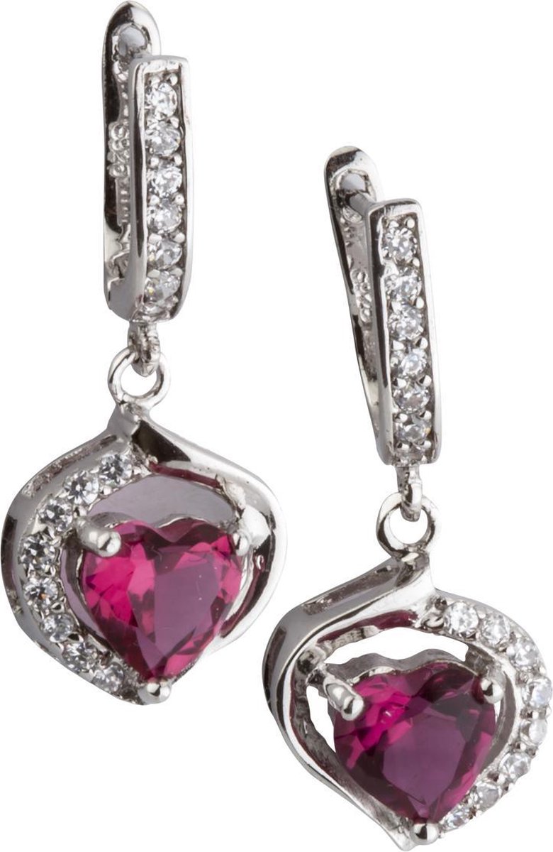 Moederdagactie! Brigada - oorbellen met daarin een roze hartjes zirkonia steen - 925 sterling zilver