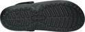 Zwarte Crocs Clog, onderkant met profiel en 'crocs' logo.