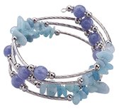 Blauw edelstenen wikkelarmband Four Loops Blue Gemstones - aventurien - aquamarijn - blauw - zilver
