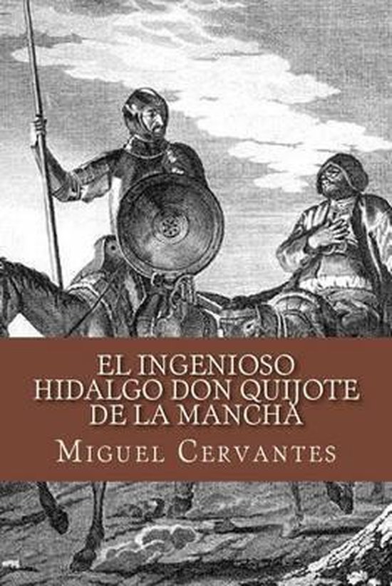 Couverture du livre 'El ingenioso hidalgo Don Quijote de la Mancha' par Miguel Cervantes, avec une illustration de Don Quichotte et Sancho Panza.