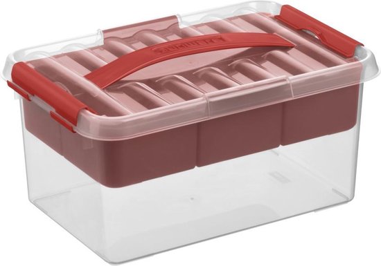 Sunware - Q-line opbergbox met inzet 6L transparant rood - 30 x 20 x 14,7 cm