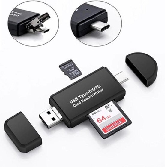 3-in-1 Card Reader Type C , USB SDHC Micro SD Card Reader Geschikt voor iOS, Windows MacOS en Android Samsung - Flashdevice