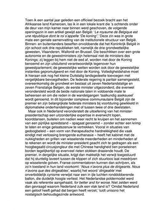 Tekstpagina uit een boek, politieke analyse.