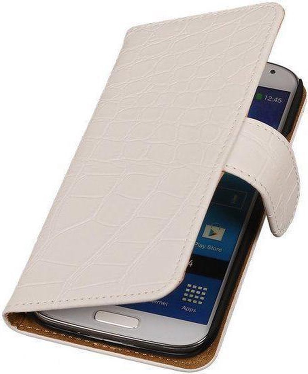 Wit Croco Design Book Cover Hoesje Galaxy S4 I9500