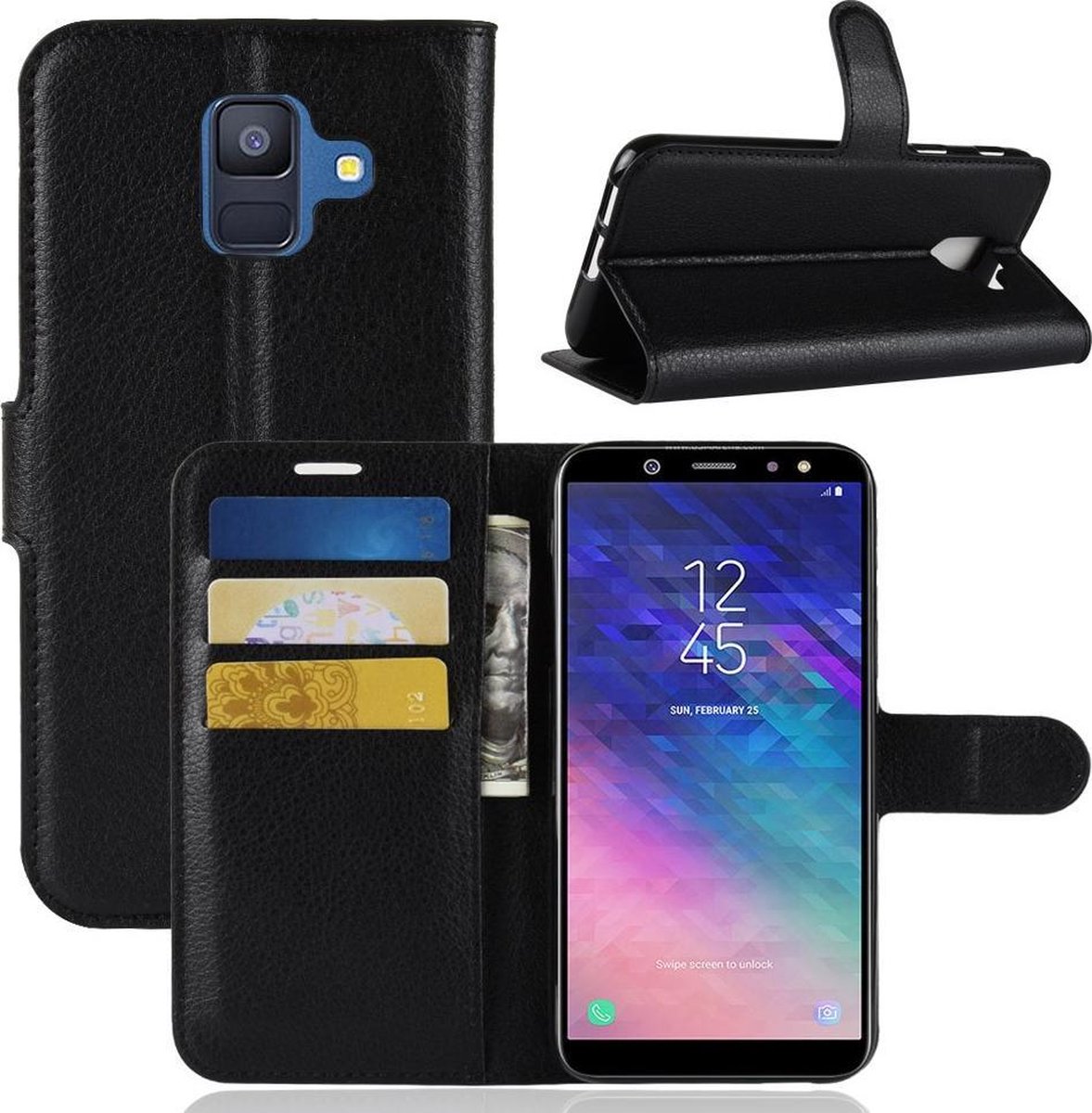 Samsung Galaxy A6 (2018) Hoesje Zwart met Pasjeshouder