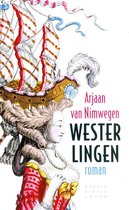 Boekomslag met een illustratie van een vrouw met een pruik en een schip. Titel: Westerlingen.