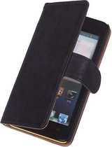 LELYCASE Echt Lederen Zwart Portemonnee Book Case Flip Wallet Hoesje HTC Desire 500
