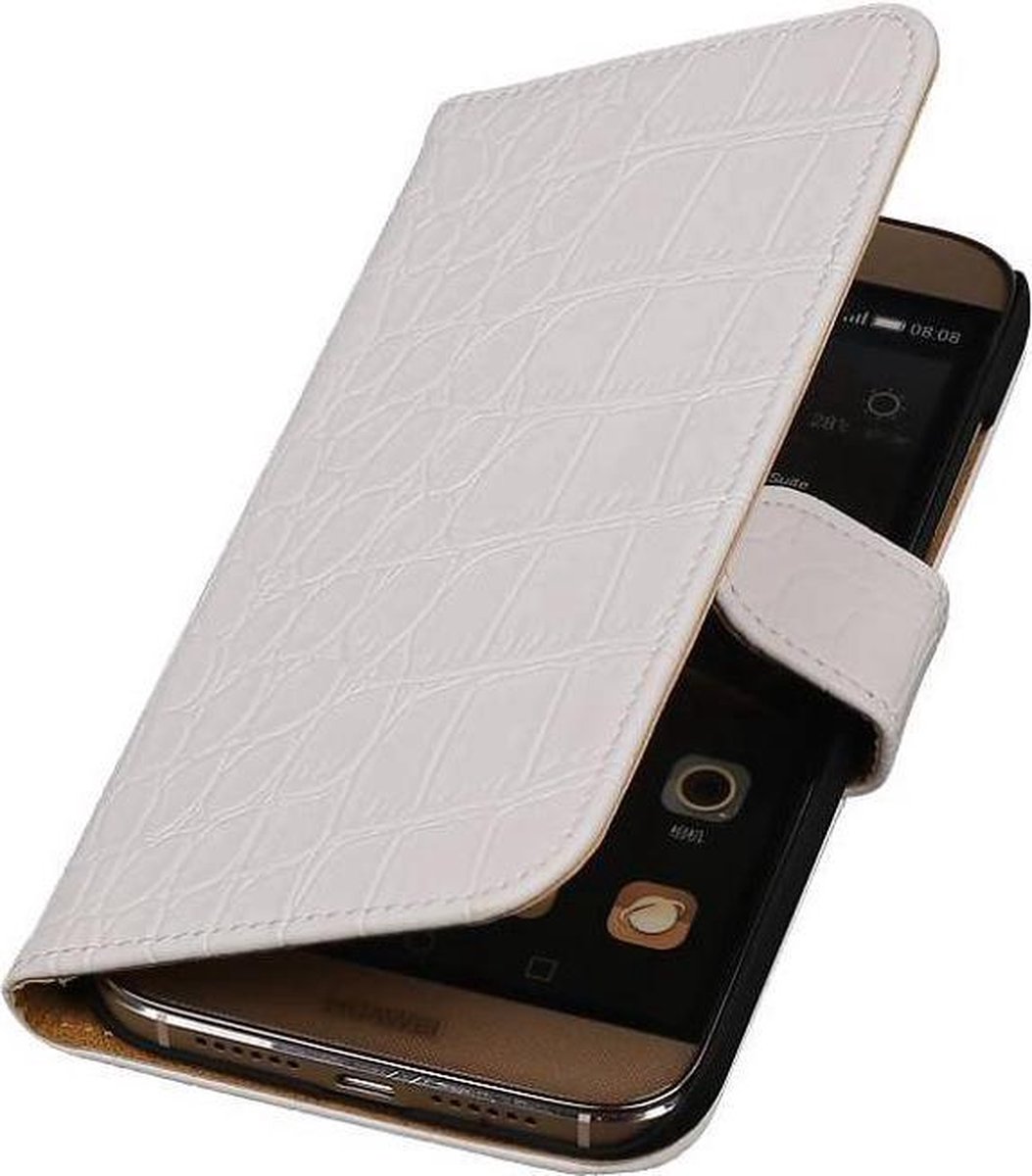 Croco Bookstyle Wallet Case Hoesje Geschikt voor Huawei G8 Wit