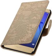 Lace Bookstyle Wallet Case Hoesjes Geschikt voor Huawei Ascend P7 Goud