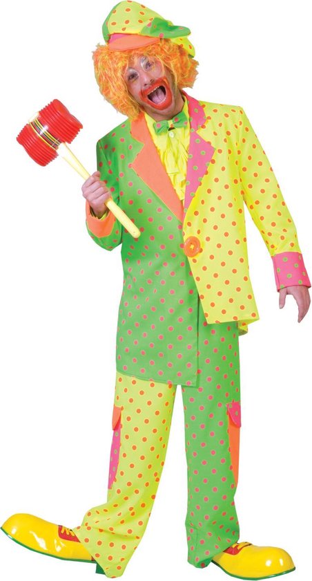 Fluo Clown Kostuum | Pokey Dot | Man | Maat 56-58 | Carnaval kostuum | Verkleedkleding