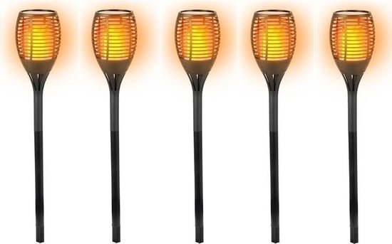 5x Solar LED tuinfakkels zwart 77 cm - Tuinverlichting/tuindecoratie led  fakkels | bol.com