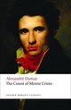 Boekcover met een schilderij van een man met donker haar, gekleed in een rode das en een zwart jasje. Titel: The Count of Monte Cristo door Alexandre Dumas.