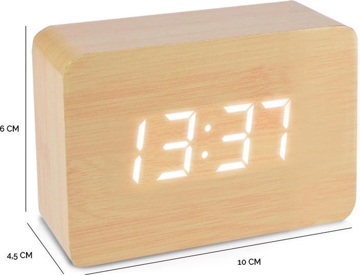 JAP Clocks AP142 digitale wekker Houten alarmklok Datum en tijd