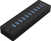 Orico - Hub USB3.0 avec 10 ports Type-A - 5 Gbps - Incl. Câble de données et adaptateur secteur - interrupteur marche / arrêt - 3A - noir