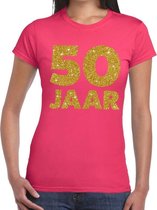 50 jaar goud glitter verjaardag/jubileum kado shirt roze dames S