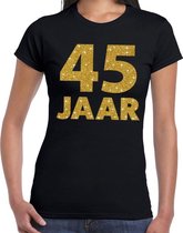 45 jaar goud glitter verjaardag/jubileum kado shirt zwart dames XS