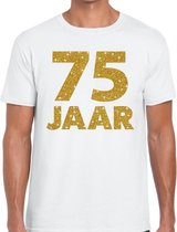 75 jaar goud glitter verjaardag t-shirt wit heren -  verjaardag / jubileum shirts M