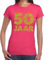 50 jaar goud glitter verjaardag/jubileum kado shirt roze dames L