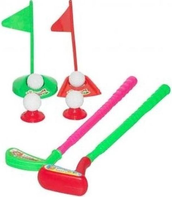 Speelgoed midgetgolf/mini golf set 2 clubs/holes/balletjes -  Buitenspeelgoed -... | bol.com