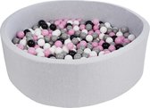 Ballenbad rond - grijs - 125x40 cm - met 600 grijs, wit, zwart en roze ballen