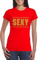 Rood Sexy shirt in gouden glitter letters dames S