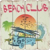 Beachclub surfen surfbus- Tekstbord - 40 x 2 x 40 cm - mdf - blauw
