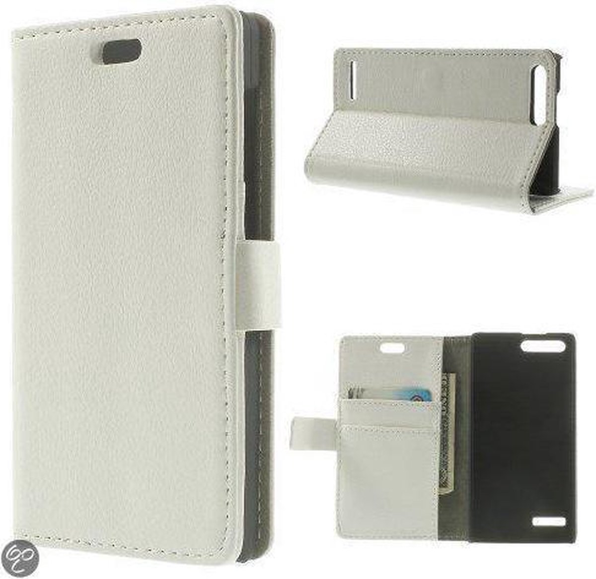 Litchi grain Wallet case hoesje Huawei Ascend G6 wit