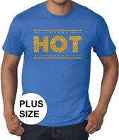 Grote maten Hot t-shirt - blauw met gouden glitter letters - plus size heren XXXL