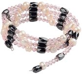 Zoetwater parel armband Pearl Pink Crystal Magnetite Wrap - echte parels - magnetiet - wit - roze - zwart - wikkelarmband