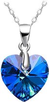 Dames Ketting - Zilver - Blauw Hart - Kristal