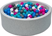 Ballenbad rond - grijs - 90x30 cm - met 300 wit, blauw, roze, grijs en turquoise ballen