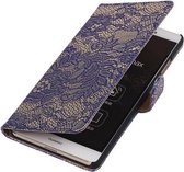 Huawei P8 Max Lace Kant Booktype Wallet Hoesje Blauw - Cover Case Hoes