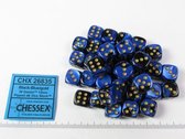 Chessex Gemini Zwart-Blauw/goud D6 12mm Dobbelsteen Set (36 stuks)