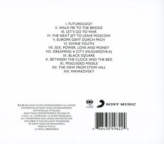 Achterkant van een albumhoes met een tracklist met 13 nummers, copyrightinformatie en een streepjescode.