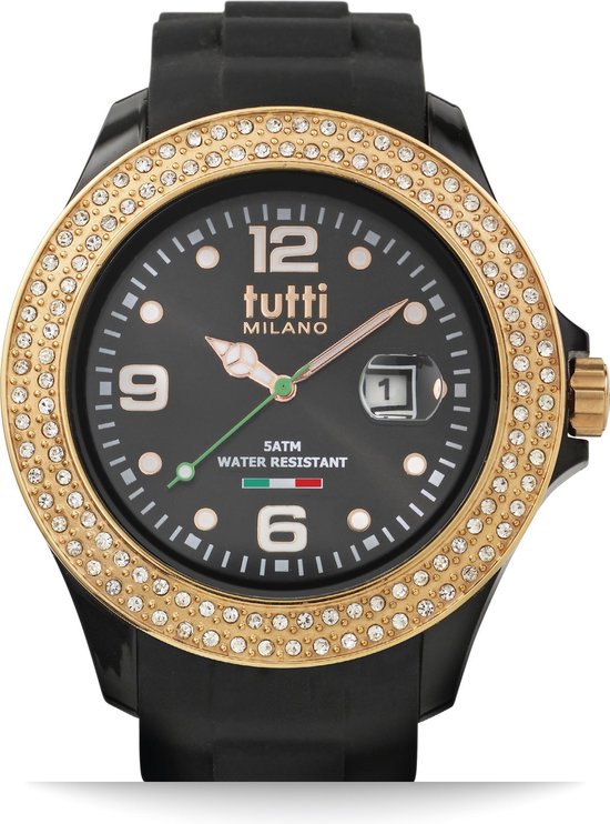 Tutti Milano TM004NO-RO-Z-Horloge – 48 mm – Zwart – Collectie Cristallo