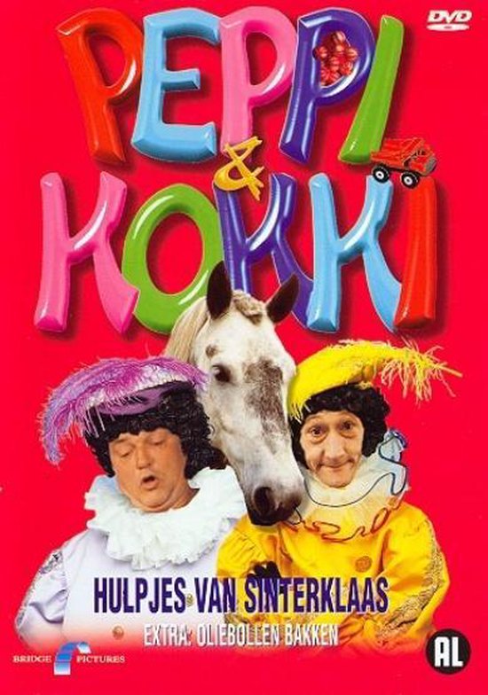 DVD cover Peppi & Kokki met Sinterklaas, Pieten en een paard. Tekst: "HULPJES VAN SINTERKLAAS"